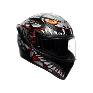 K1 S LYZARD MATT BLACK/GREY/RED - MOTORBIKE FULL FACE HELMET DOT (E2206)