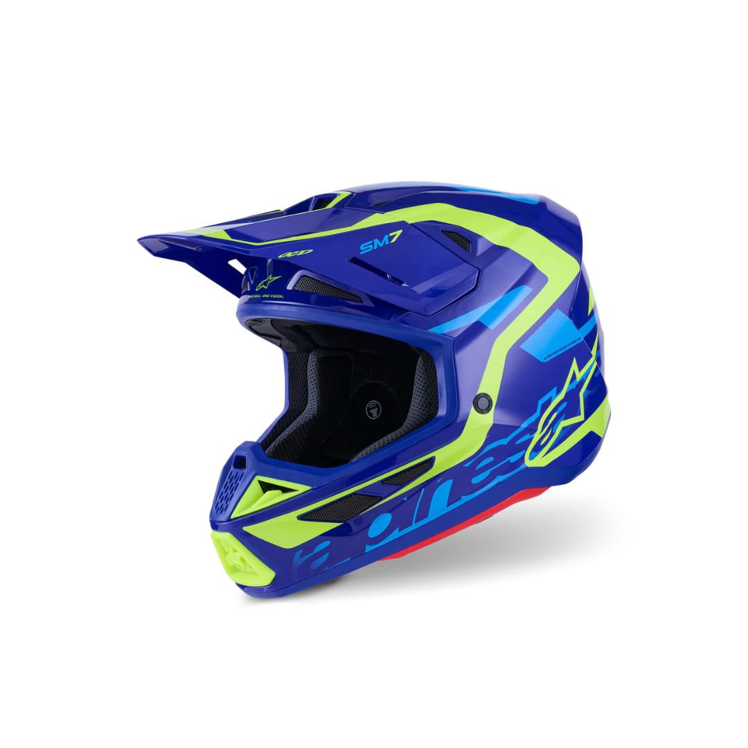 S-M7 Deed Helmet ECE06/DOT - Blue/Yellow Fluo Glossy - Image 3