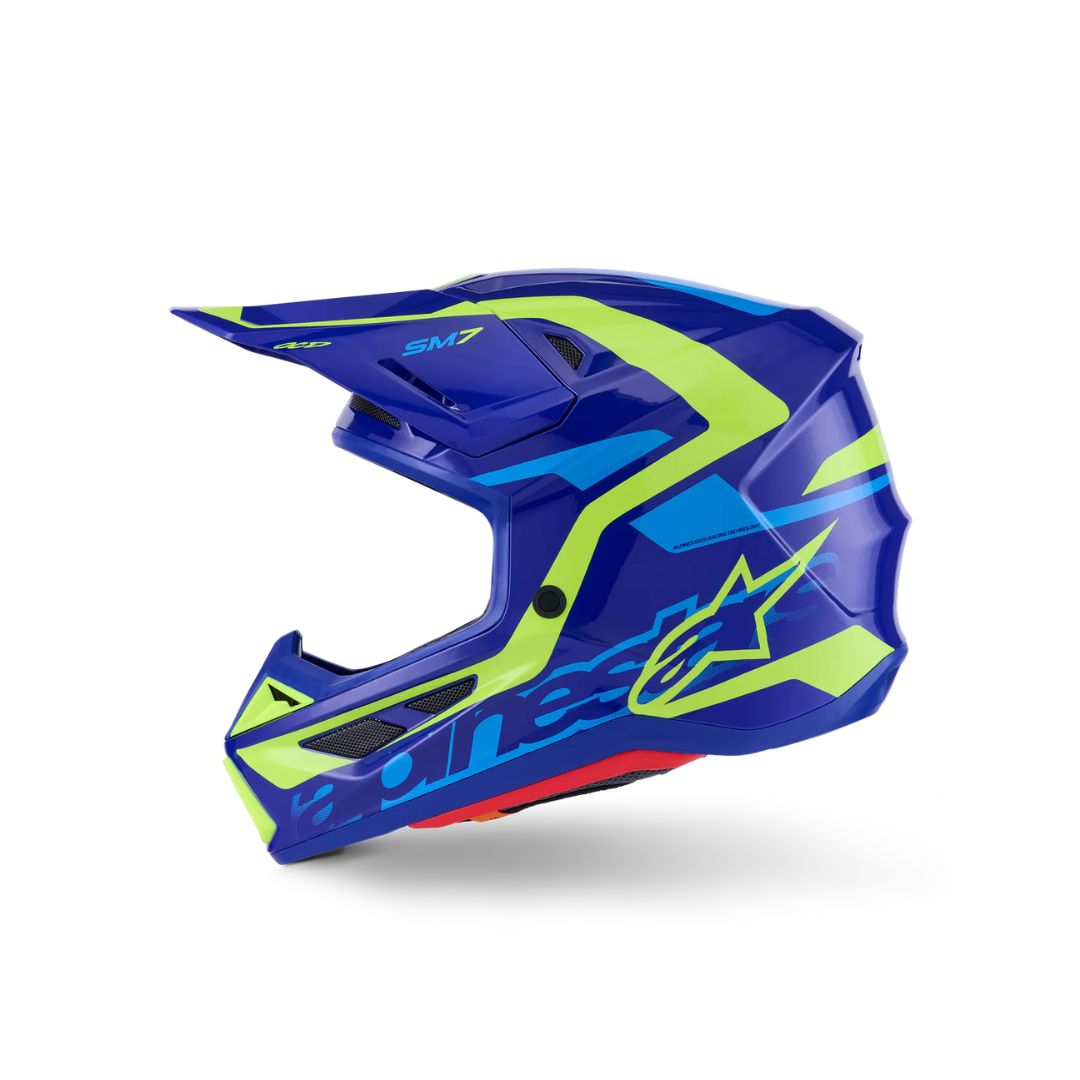 S-M7 Deed Helmet ECE06/DOT - Blue/Yellow Fluo Glossy - Image 4