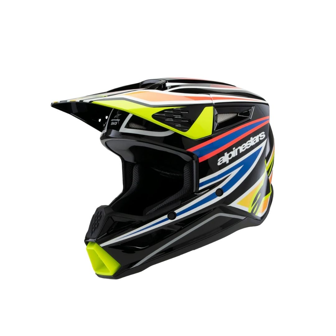 SM3 Youth Wurx Helmet ECE06/DOT - Black/Yellow Fluo/Blue Red Glossy - Image 3