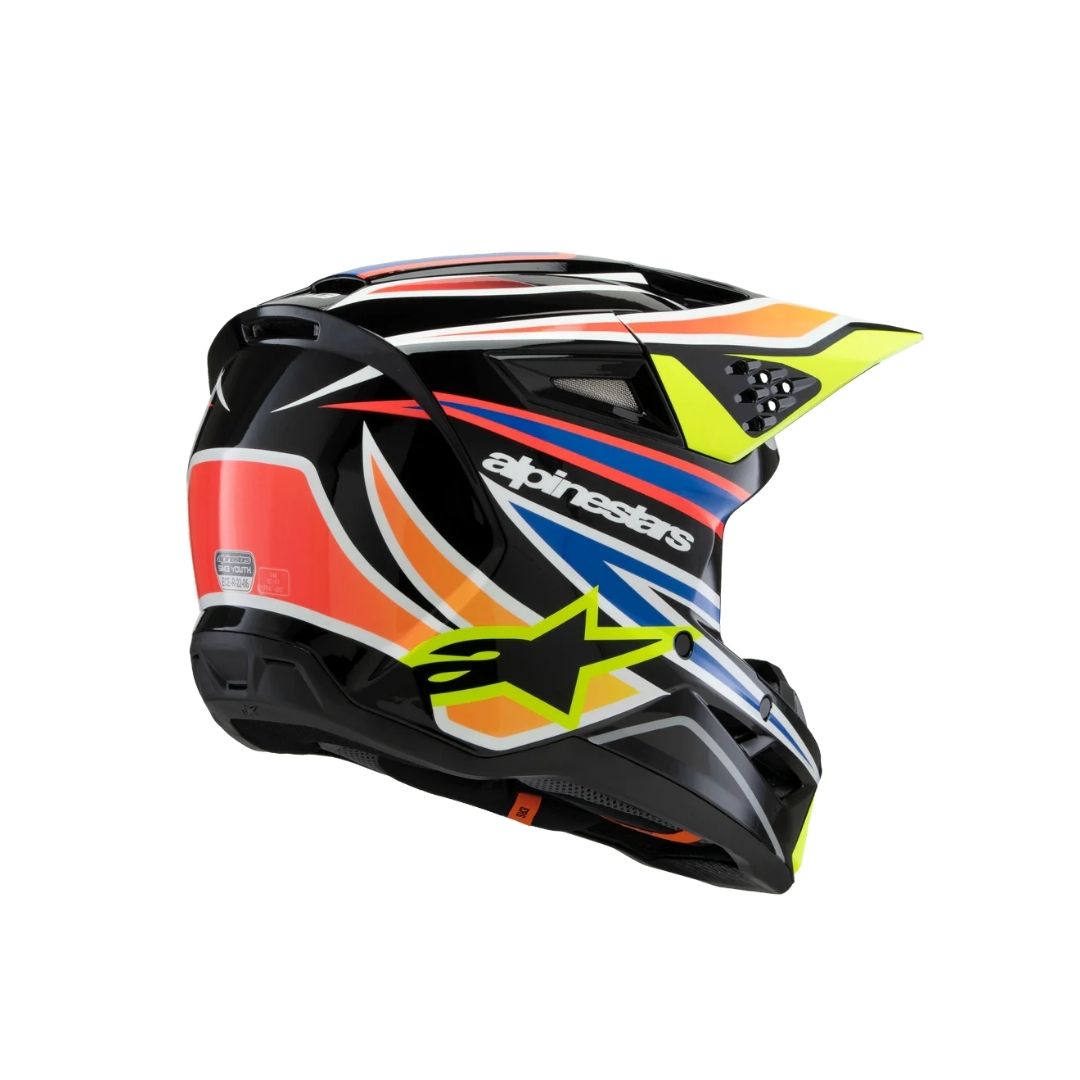 SM3 Youth Wurx Helmet ECE06/DOT - Black/Yellow Fluo/Blue Red Glossy - Image 6