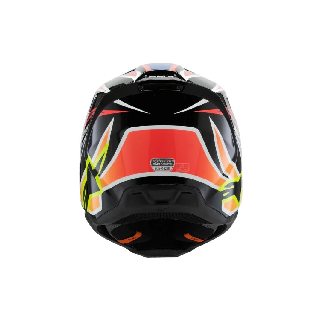 SM3 Youth Wurx Helmet ECE06/DOT - Black/Yellow Fluo/Blue Red Glossy - Image 5